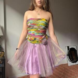 Y2K purple tulle dress with chiffon bodice